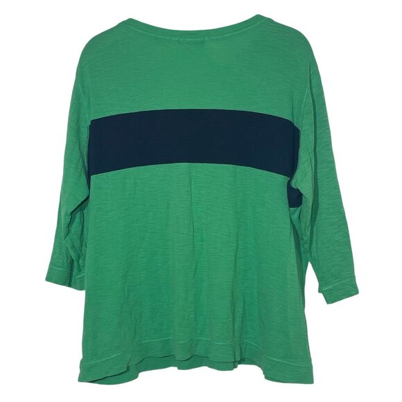 Lauren Ralph Lauren Color Block Slub Cotton Top Sz 3X Kelly Green Preppy - Picture 2 of 6